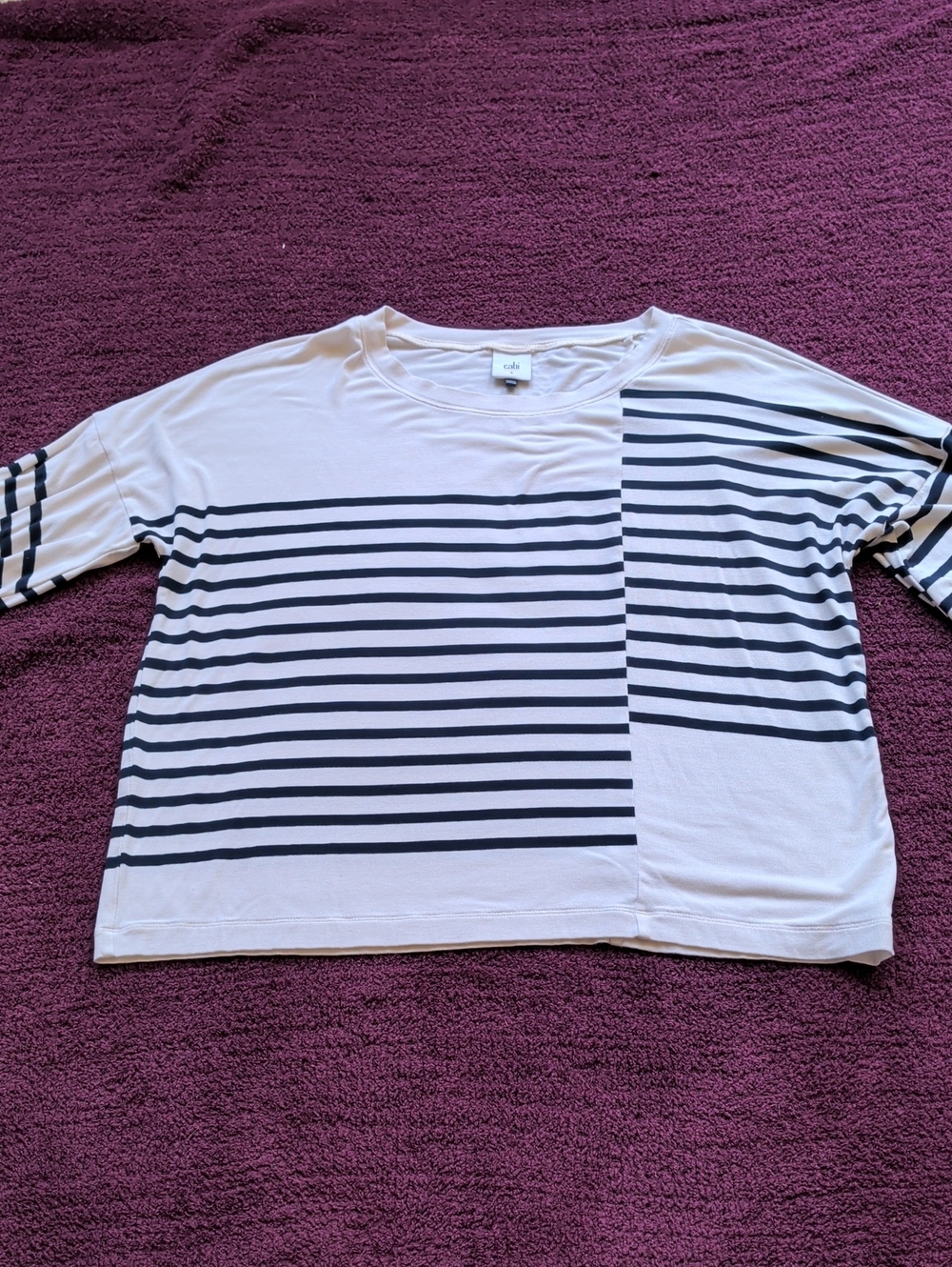 CAbi White Top with Black Horizontal Stripes
